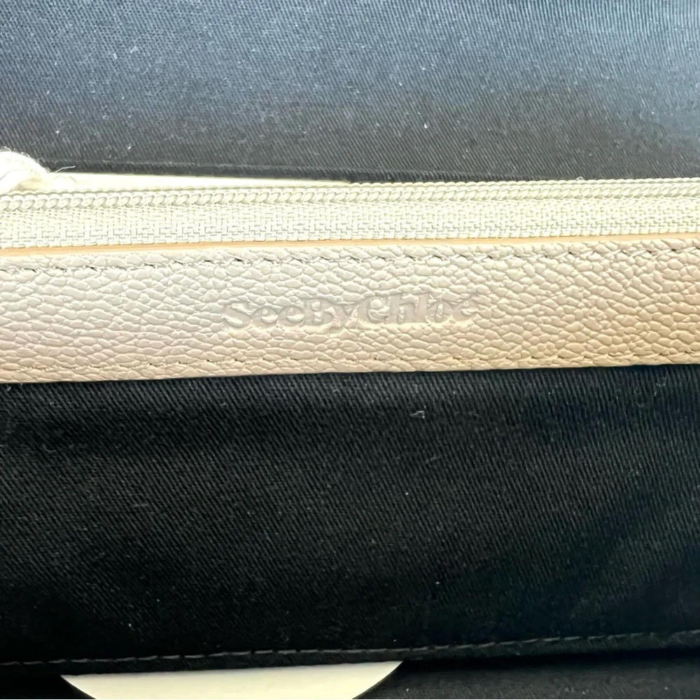 SEE BY CHLOÉ Hanna Continental Taupe Pebbled Leather Braid Gold Charm Wallet NWT